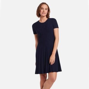 NWT Draper James Navy Nassau Blue Crew Neck A-Line Sweater Dress Small New